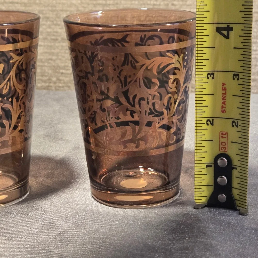 Timon Glass Italy Vintage Gold Filigree Juice Glasses Set of‎ 2 Hand Decorated